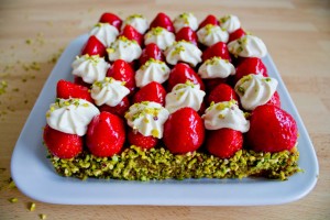 Strawberry and pistachio tart